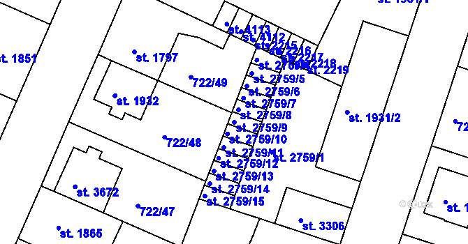 Parcela st. 2759/9 v KÚ Pražské Předměstí, Katastrální mapa