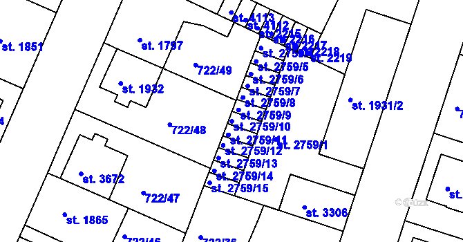 Parcela st. 2759/10 v KÚ Pražské Předměstí, Katastrální mapa
