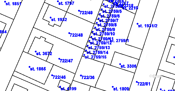 Parcela st. 2759/13 v KÚ Pražské Předměstí, Katastrální mapa