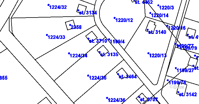 Parcela st. 3135 v KÚ Pražské Předměstí, Katastrální mapa