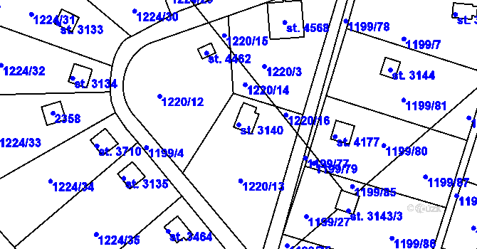 Parcela st. 3140 v KÚ Pražské Předměstí, Katastrální mapa