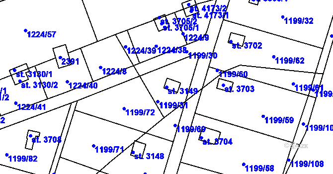 Parcela st. 3149 v KÚ Pražské Předměstí, Katastrální mapa
