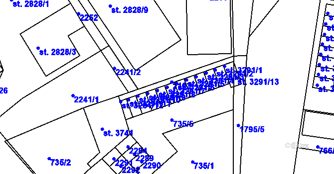 Parcela st. 3291/7 v KÚ Pražské Předměstí, Katastrální mapa
