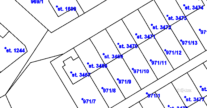Parcela st. 3469 v KÚ Pražské Předměstí, Katastrální mapa