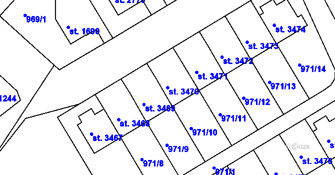 Parcela st. 3470 v KÚ Pražské Předměstí, Katastrální mapa