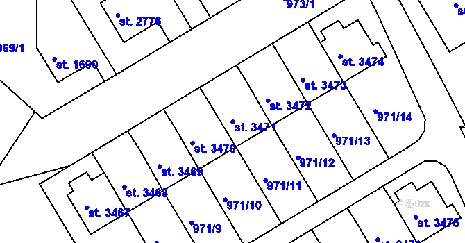 Parcela st. 3471 v KÚ Pražské Předměstí, Katastrální mapa