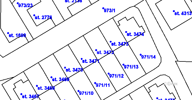 Parcela st. 3472 v KÚ Pražské Předměstí, Katastrální mapa