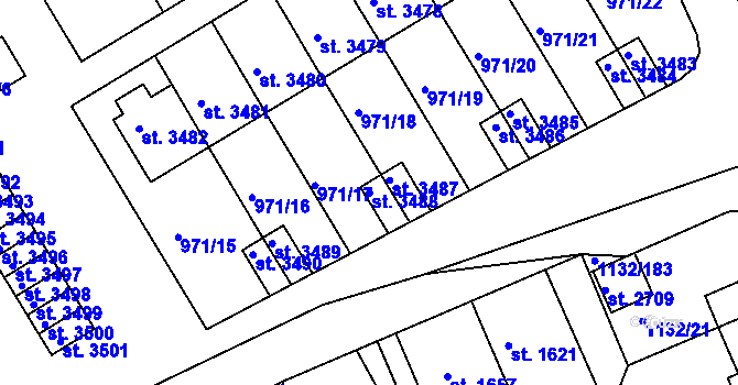 Parcela st. 3488 v KÚ Pražské Předměstí, Katastrální mapa