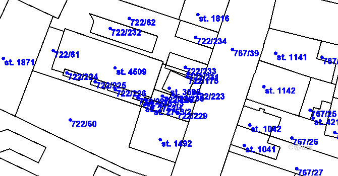 Parcela st. 3696 v KÚ Pražské Předměstí, Katastrální mapa