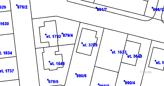 Parcela st. 3789 v KÚ Pražské Předměstí, Katastrální mapa