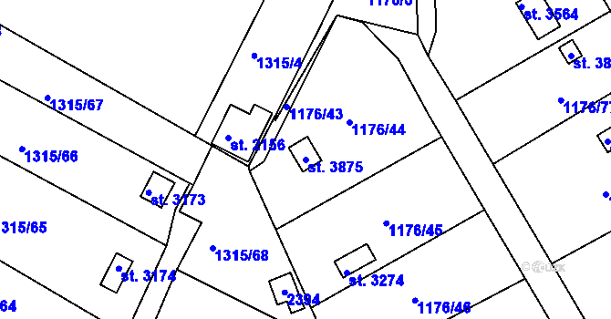 Parcela st. 3875 v KÚ Pražské Předměstí, Katastrální mapa