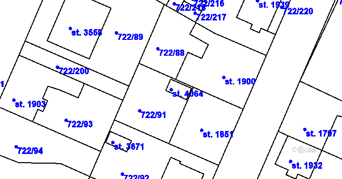Parcela st. 4064 v KÚ Pražské Předměstí, Katastrální mapa