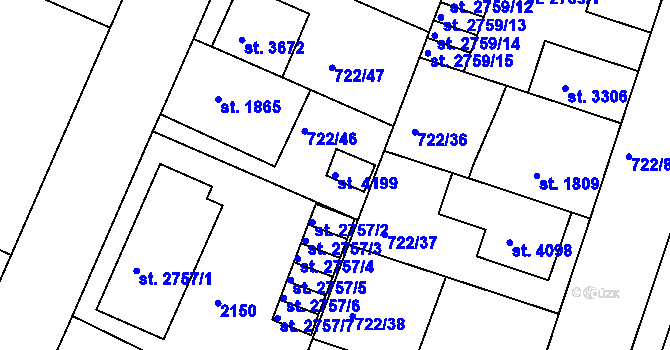 Parcela st. 4199 v KÚ Pražské Předměstí, Katastrální mapa