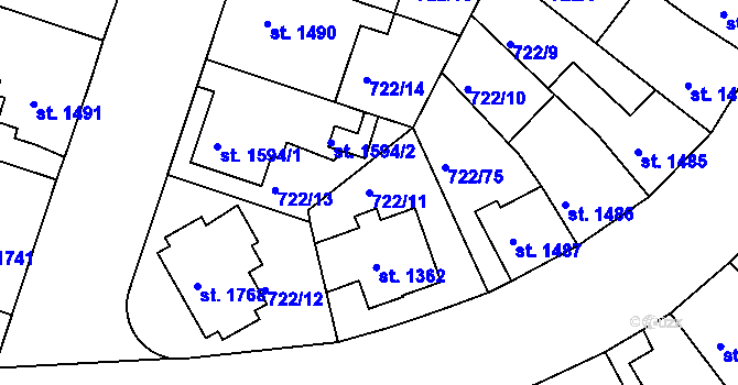 Parcela st. 722/11 v KÚ Pražské Předměstí, Katastrální mapa