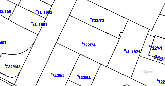 Parcela st. 722/74 v KÚ Pražské Předměstí, Katastrální mapa