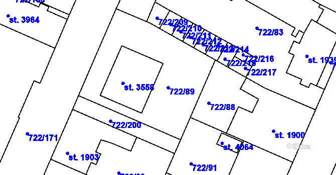 Parcela st. 722/89 v KÚ Pražské Předměstí, Katastrální mapa