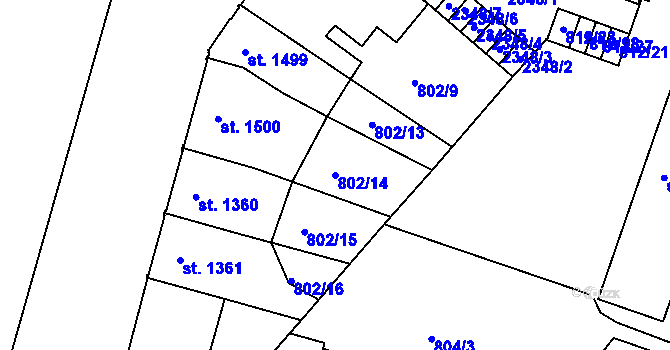 Parcela st. 802/14 v KÚ Pražské Předměstí, Katastrální mapa
