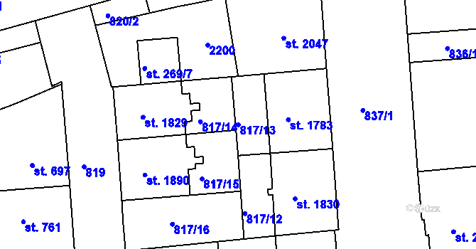 Parcela st. 817/13 v KÚ Pražské Předměstí, Katastrální mapa