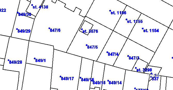 Parcela st. 847/5 v KÚ Pražské Předměstí, Katastrální mapa