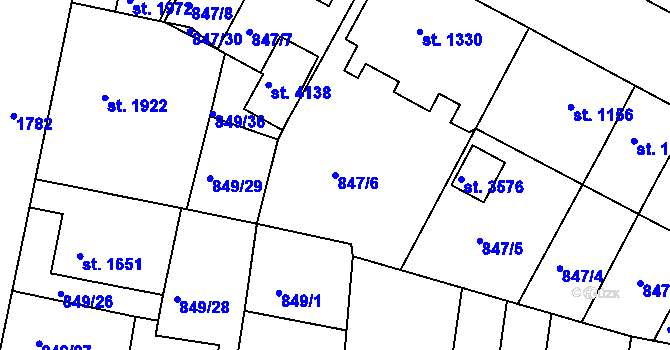 Parcela st. 847/6 v KÚ Pražské Předměstí, Katastrální mapa