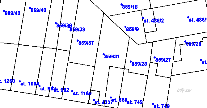 Parcela st. 859/31 v KÚ Pražské Předměstí, Katastrální mapa