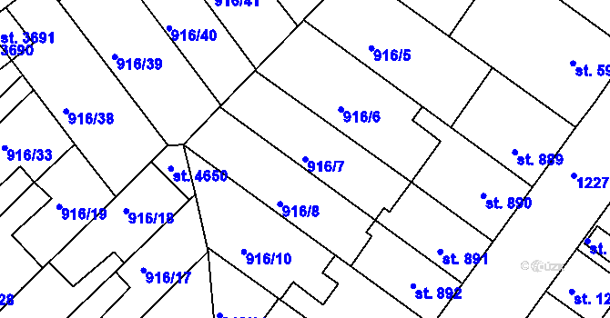 Parcela st. 916/7 v KÚ Pražské Předměstí, Katastrální mapa