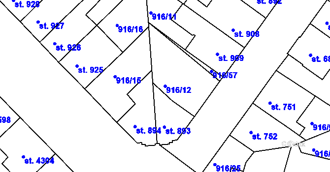 Parcela st. 916/12 v KÚ Pražské Předměstí, Katastrální mapa