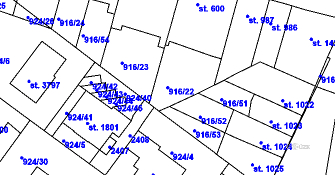 Parcela st. 916/22 v KÚ Pražské Předměstí, Katastrální mapa