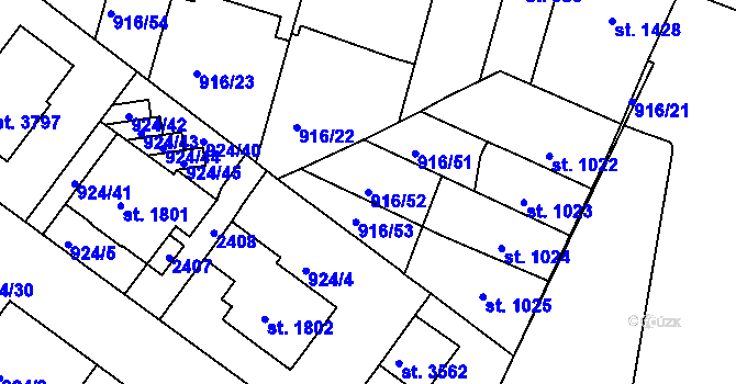 Parcela st. 916/52 v KÚ Pražské Předměstí, Katastrální mapa