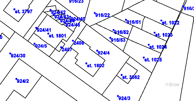 Parcela st. 924/4 v KÚ Pražské Předměstí, Katastrální mapa