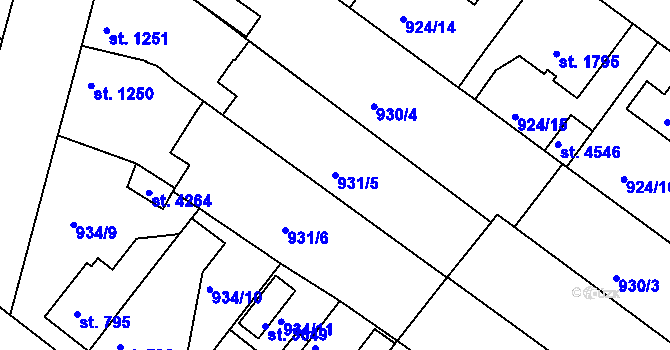 Parcela st. 931/5 v KÚ Pražské Předměstí, Katastrální mapa