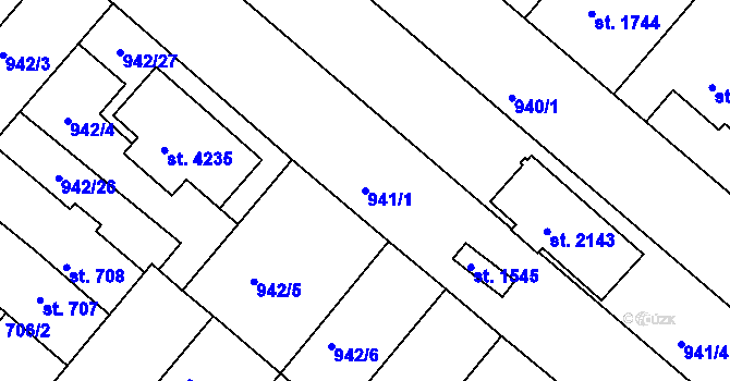 Parcela st. 941/1 v KÚ Pražské Předměstí, Katastrální mapa