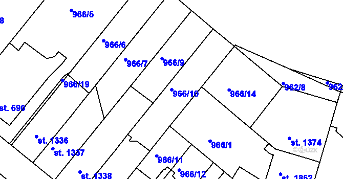 Parcela st. 966/10 v KÚ Pražské Předměstí, Katastrální mapa