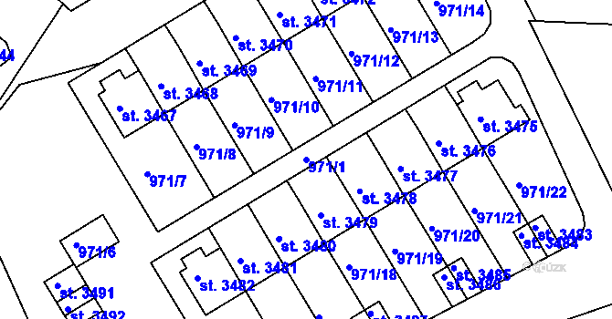 Parcela st. 971/1 v KÚ Pražské Předměstí, Katastrální mapa
