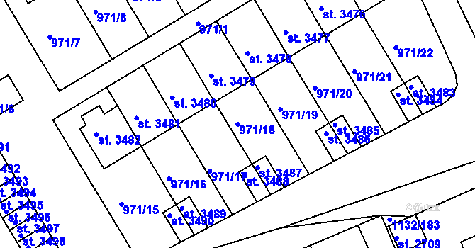 Parcela st. 971/18 v KÚ Pražské Předměstí, Katastrální mapa