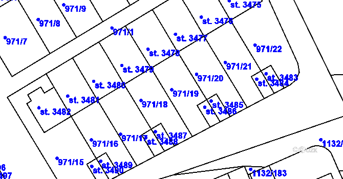 Parcela st. 971/19 v KÚ Pražské Předměstí, Katastrální mapa