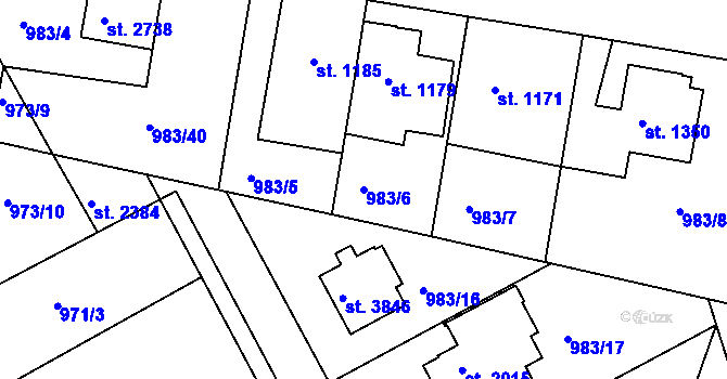 Parcela st. 983/6 v KÚ Pražské Předměstí, Katastrální mapa