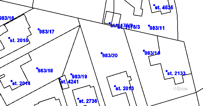 Parcela st. 983/20 v KÚ Pražské Předměstí, Katastrální mapa