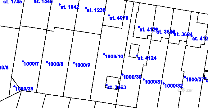 Parcela st. 1000/10 v KÚ Pražské Předměstí, Katastrální mapa