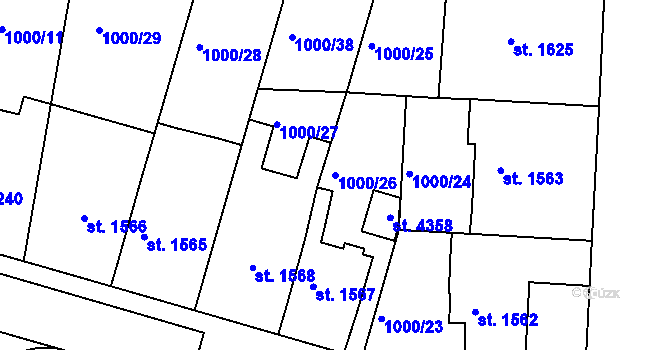 Parcela st. 1000/26 v KÚ Pražské Předměstí, Katastrální mapa