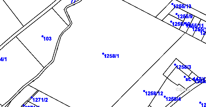 Parcela st. 1258/1 v KÚ Pražské Předměstí, Katastrální mapa