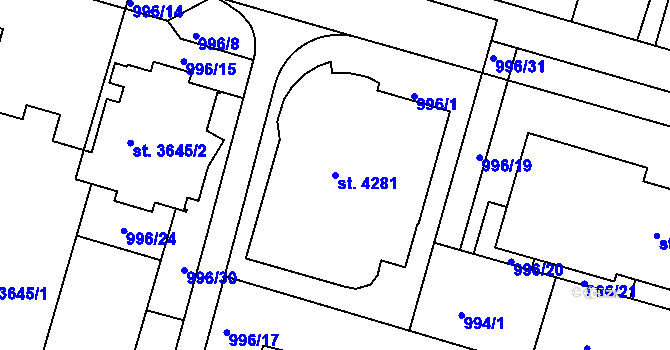 Parcela st. 4281 v KÚ Pražské Předměstí, Katastrální mapa