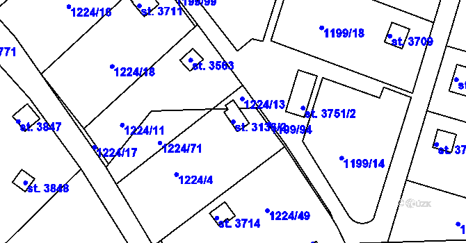 Parcela st. 3136/2 v KÚ Pražské Předměstí, Katastrální mapa