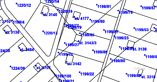 Parcela st. 3143/3 v KÚ Pražské Předměstí, Katastrální mapa