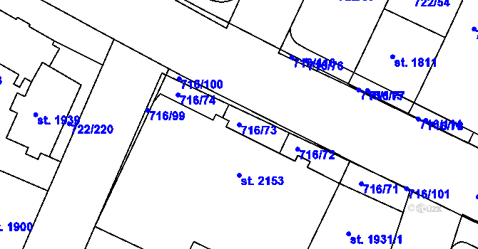 Parcela st. 716/73 v KÚ Pražské Předměstí, Katastrální mapa