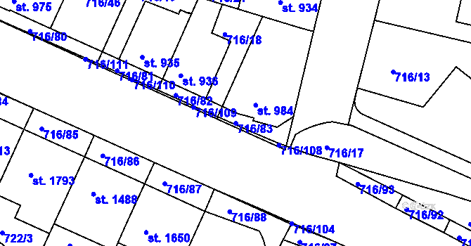 Parcela st. 716/83 v KÚ Pražské Předměstí, Katastrální mapa