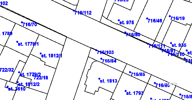 Parcela st. 716/103 v KÚ Pražské Předměstí, Katastrální mapa