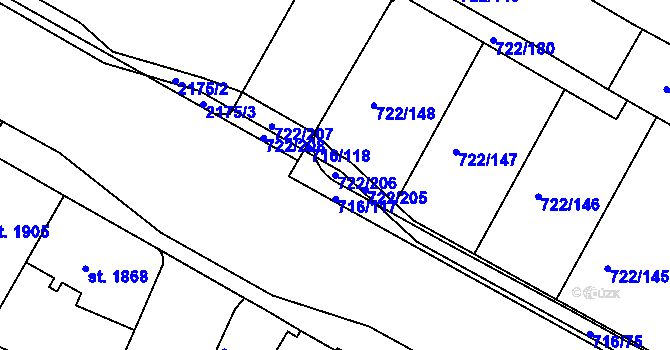 Parcela st. 722/206 v KÚ Pražské Předměstí, Katastrální mapa