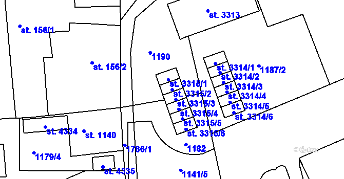 Parcela st. 3315/2 v KÚ Pražské Předměstí, Katastrální mapa