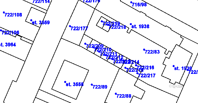 Parcela st. 722/211 v KÚ Pražské Předměstí, Katastrální mapa